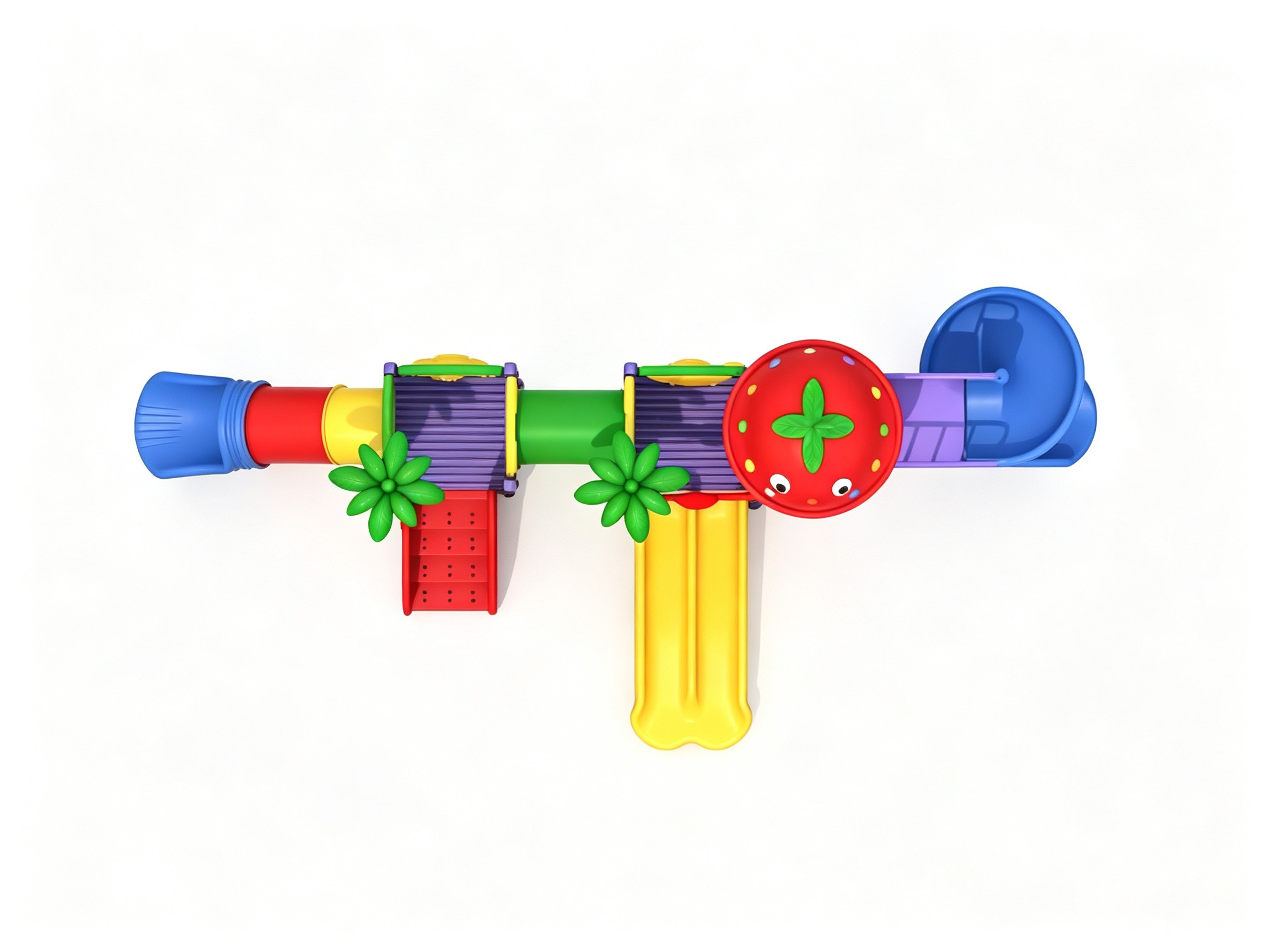 Durable commercial outdoor playground equipment featuring a strawberry-themed playhouse, colorful slides, and animal-themed panels, ideal for kindergartens and daycare centers.