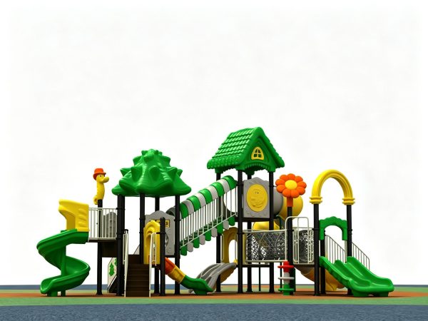 Engaging park playground equipment featuring sturdy playhouse roofs, interactive panels, and multiple outdoor slides for endless outdoor fun.