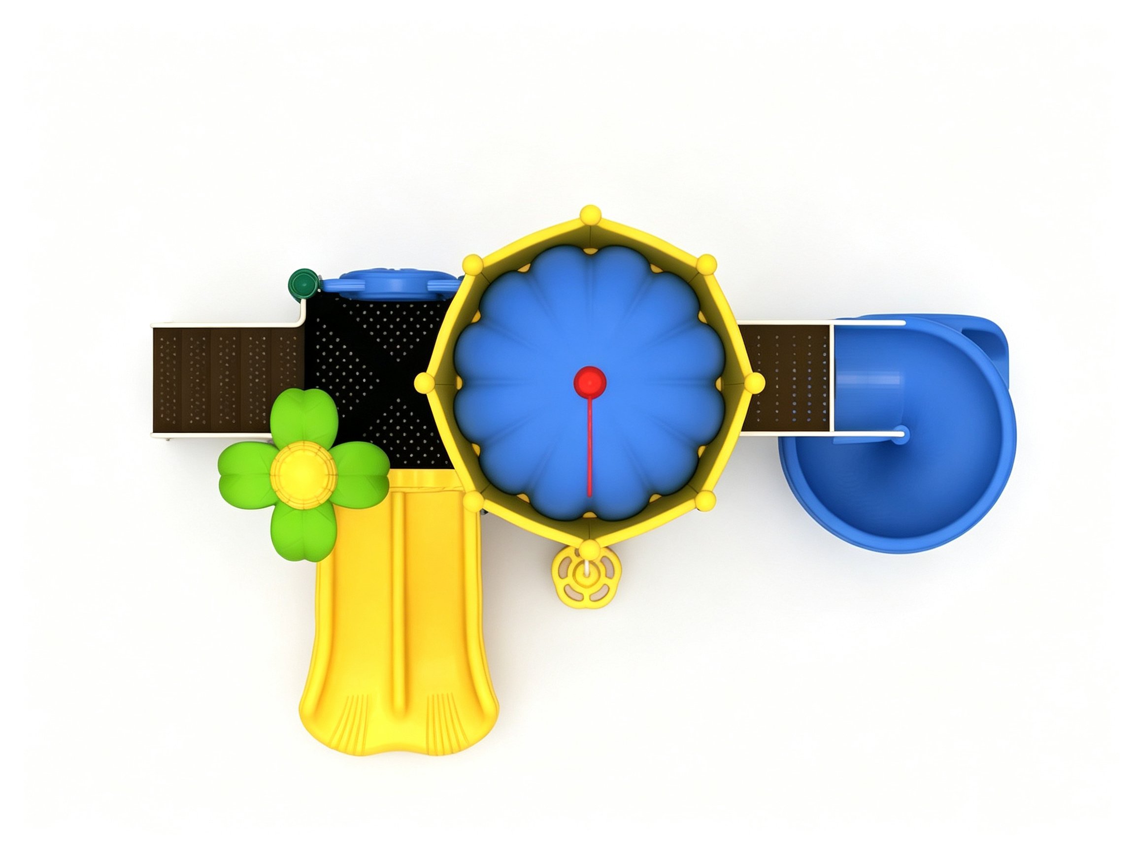 Durable school playground equipment equipped with secure guardrails, stepping climbers, and multiple playground slides for children.