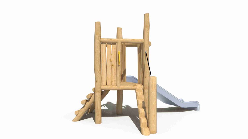 Safe wooden playground equipment designed for elementary school and kindergarten outdoor play environments.