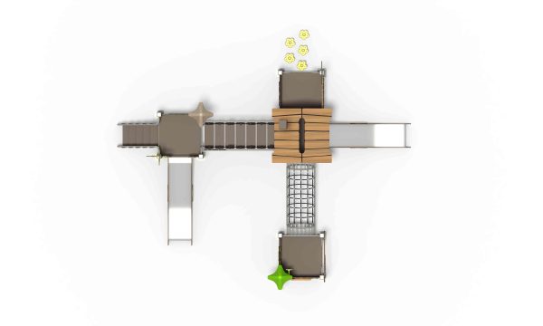 Inclusive playground design offering safe climbing nets, slides, and sensory play elements.