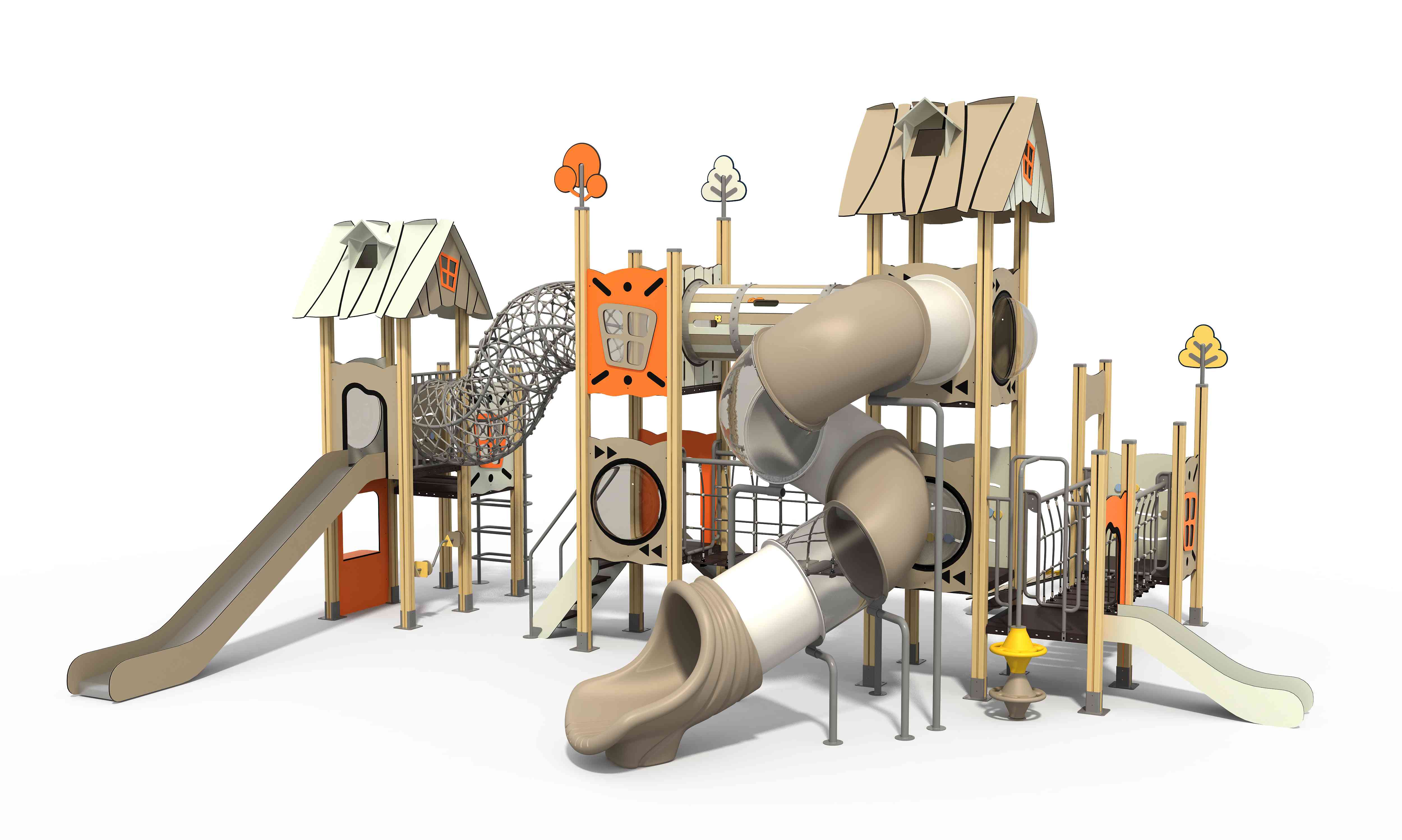 Nature-inspired playground equipment with forest-themed accents for active exploration.