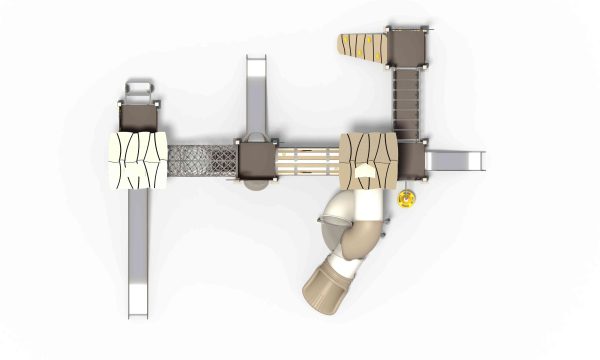 Safe and inclusive playground design featuring accessible platforms and engaging slides for schools.
