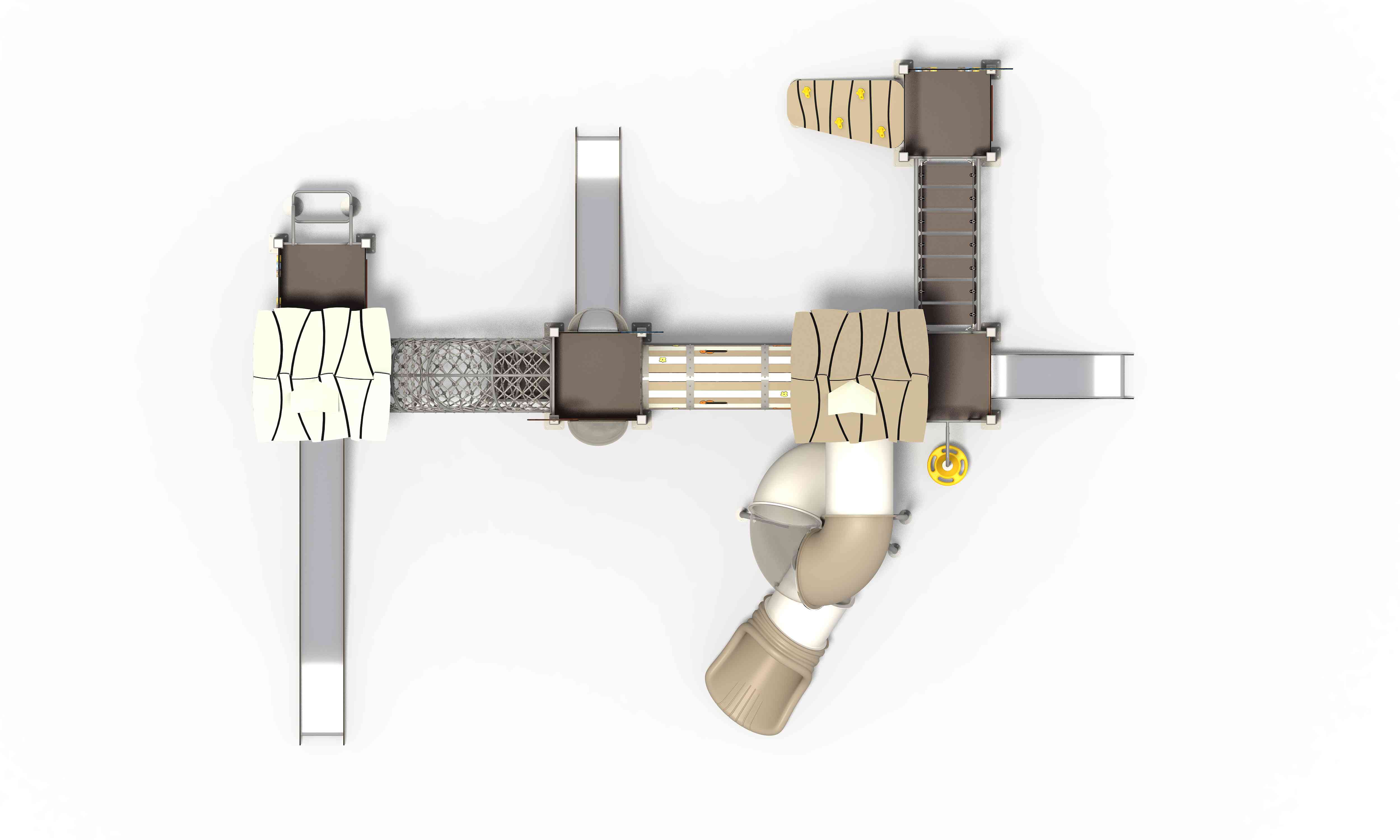 Safe and inclusive playground design featuring accessible platforms and engaging slides for schools.