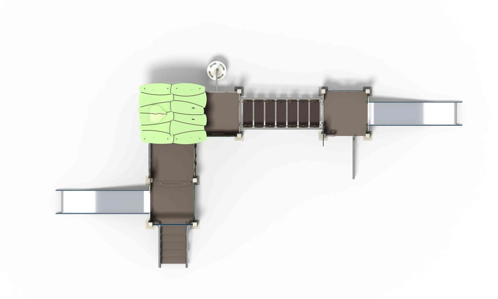 Safe and inclusive playground design featuring accessible platforms and engaging slides for schools.