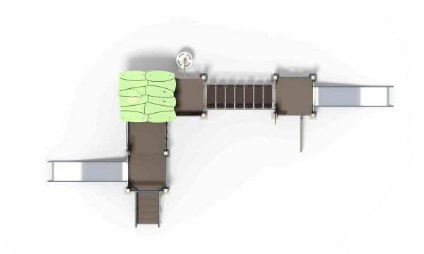 Safe and inclusive playground design featuring accessible platforms and engaging slides for schools.