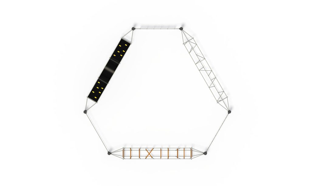 Safe playground equipment designed to provide continuous and challenging outdoor climbing activities for kids in public parks.