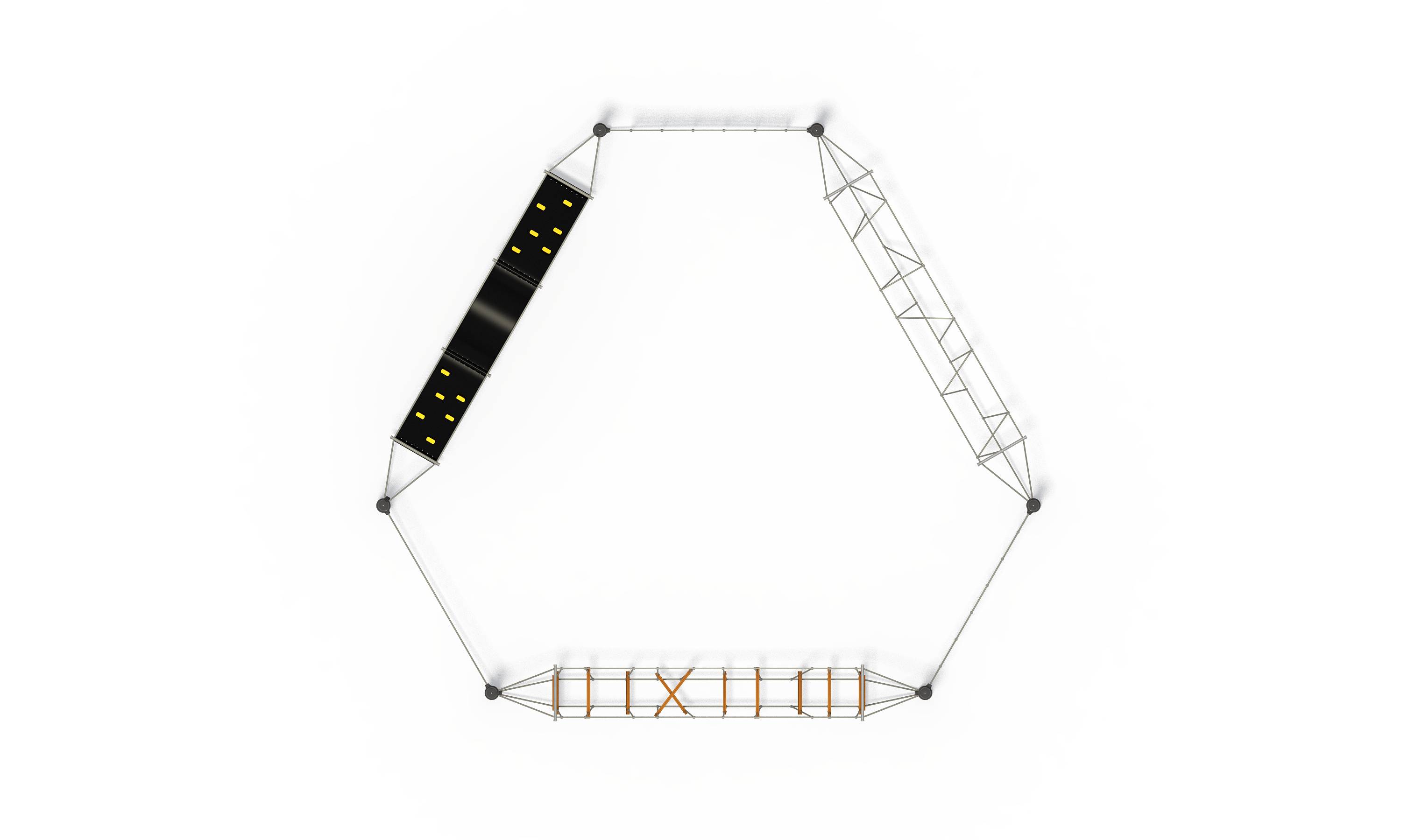 Safe playground equipment designed to provide continuous and challenging outdoor climbing activities for kids in public parks.