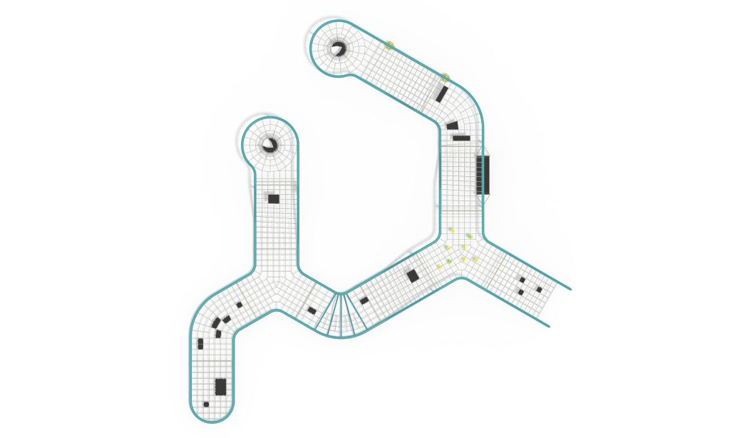 Safe playground equipment designed to provide continuous outdoor climbing activities for kids in a large park adventure playspace.