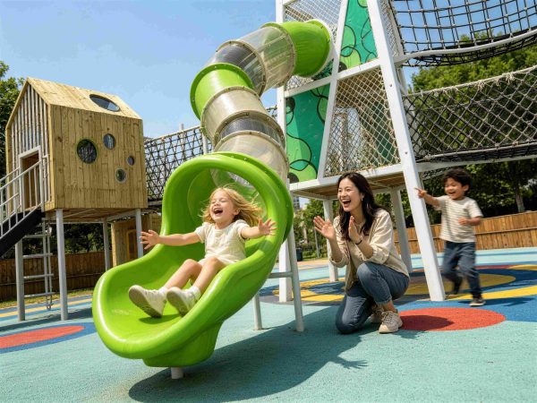 Durable kids playground equipment featuring sturdy wooden structures, a fun playground slide, and climbing elements for school outdoor recreation.