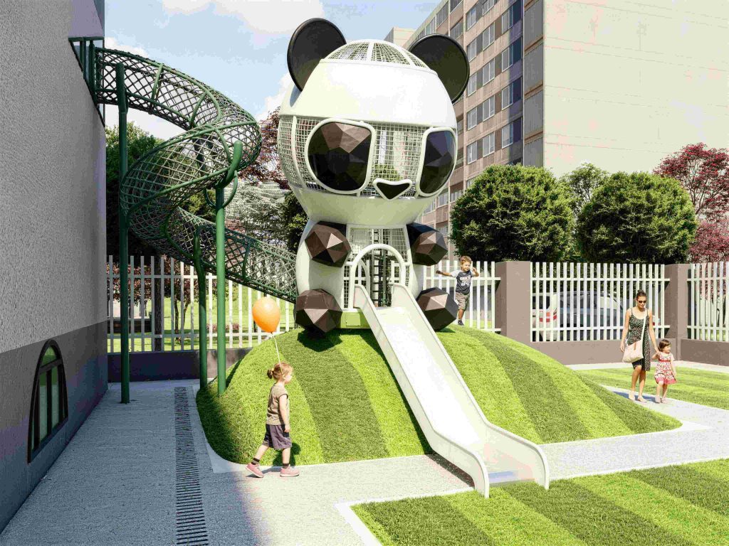 Innovative kids playground equipment with a unique animal design and a sturdy playground slide, ideal for engaging park or school playground equipment setups.