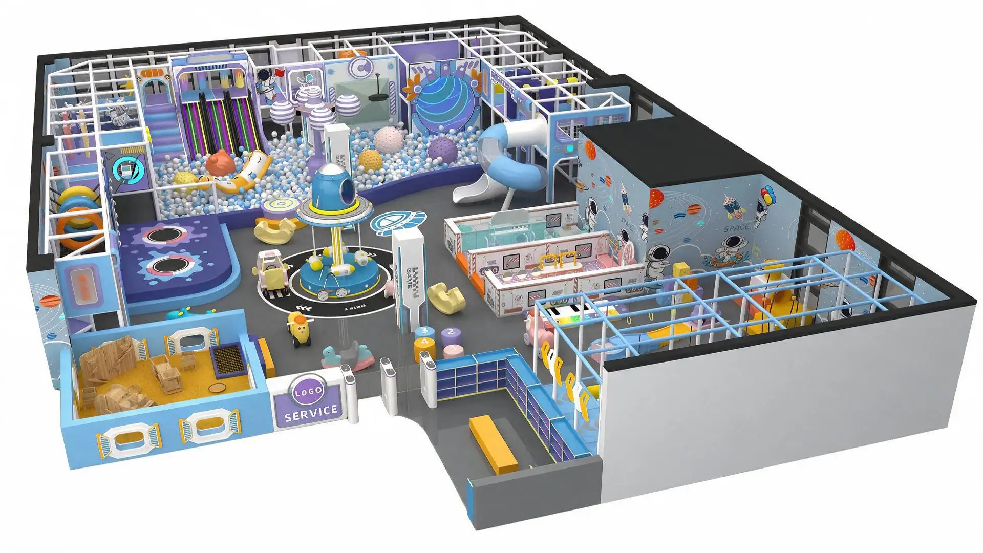 Indoor adventure playground challenge zone designed for active family entertainment
